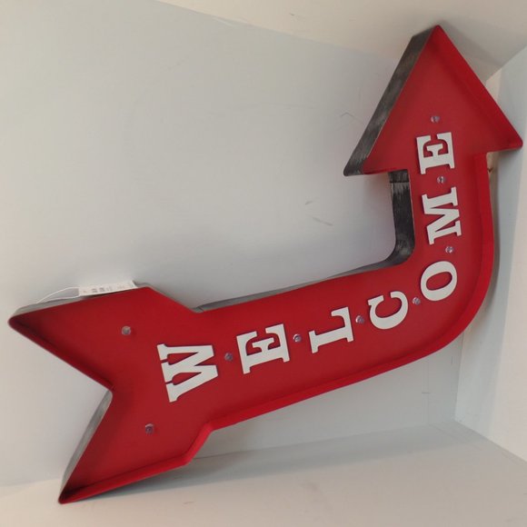 WELCOME Red LED Light Up Metal Arrow New Wall Decor - Picture 2 of 9